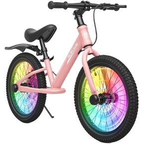 دراجة توازن Bueuwe مقاس 16 بوصة للأطفال الكبار، فرامل قرصية، مقعد قابل للتعديل، إطار من الصلب الكربوني، محاور عجلات وامضة ومكبرات ملونة، دراجة بدون دواسة للأولاد والبنات الذين يتعلمون الركوب in Kuwait