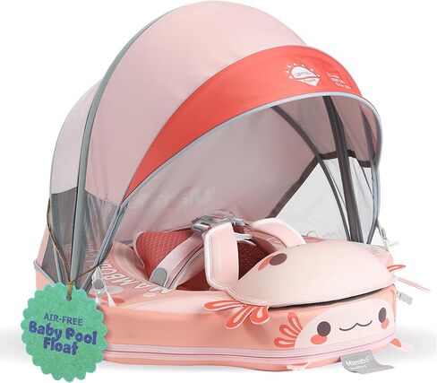 MAMBOBABYFLOAT Sunny Navigator Baby Pool Float مع مظلة - آمن، مريح، قابل للتعديل Axolotl Pool Float مع حماية من الشمس، تقنية الرغوة الخالية من الهواء، نظام إبزيم بخمسة اتجاهات in Kuwait