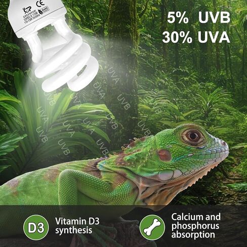 ضوء الزواحف UVB، 5.0 15 واط ضوء UVA UVB للزواحف، لمبة الفلورسنت المدمجة الحلزونية UVB للحرباء والسلحفاة والإغوانا والثعابين in Kuwait