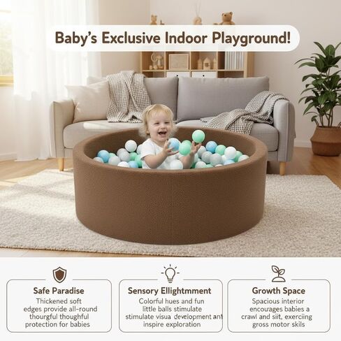 Foam Ball Pit - 36.5" x 13.2" Ball Pit for Toddlers,Round Soft Playpen with 100% Cotton Cover & High-Resilience Memory Foam,Machine Washable,Indoor Outdoor (Brown,Not Includes Balls) in Saudi Arabia