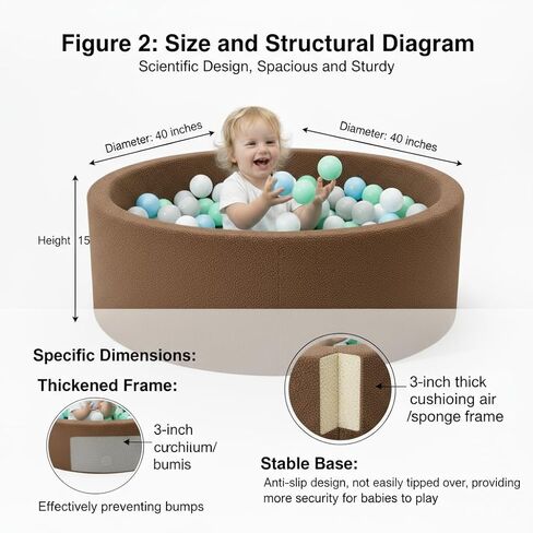 Foam Ball Pit - 36.5" x 13.2" Ball Pit for Toddlers,Round Soft Playpen with 100% Cotton Cover & High-Resilience Memory Foam,Machine Washable,Indoor Outdoor (Brown,Not Includes Balls) in Saudi Arabia