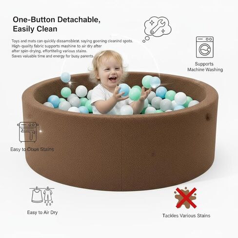 Foam Ball Pit - 36.5" x 13.2" Ball Pit for Toddlers,Round Soft Playpen with 100% Cotton Cover & High-Resilience Memory Foam,Machine Washable,Indoor Outdoor (Brown,Not Includes Balls) in Saudi Arabia