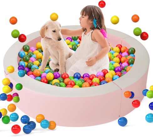HONEY JOY Foam Ball Pit، مقاس 44.5 × 10 بوصة، حوض سباحة كبير من جلد البولي يوريثان مع 50 كرة محيطية، روضة أطفال للزحف في الأماكن المغلقة وفي الهواء الطلق، حفرة لعب للكلاب، حفرة كروية مستديرة للأطفال الصغار، هدية للأولاد والبنات (أزرق) in Saudi Arabia