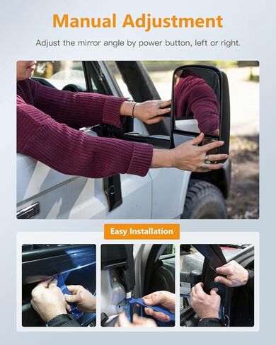 Driver and Passenger Side View Mirrors Fit for 2002-2008 Ford E150, E250, E350, E450, E550 Vans - Manual Operated, Manual Fold, Non-heated Puddle Light Exterior Mirrors - FO1320253 in Kuwait