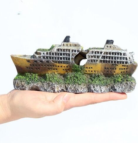 Shipwreck Aquarium Decoration, Resin Shipwreck Decoration with Moss Details, 19x6x8cm Fish Tank Landscape Accessories, Aquarium Landscape in Kuwait