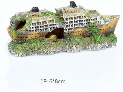 Shipwreck Aquarium Decoration, Resin Shipwreck Decoration with Moss Details, 19x6x8cm Fish Tank Landscape Accessories, Aquarium Landscape in Kuwait
