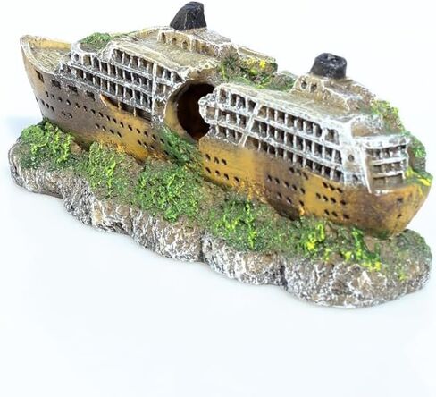 Shipwreck Aquarium Decoration, Resin Shipwreck Decoration with Moss Details, 19x6x8cm Fish Tank Landscape Accessories, Aquarium Landscape in Kuwait