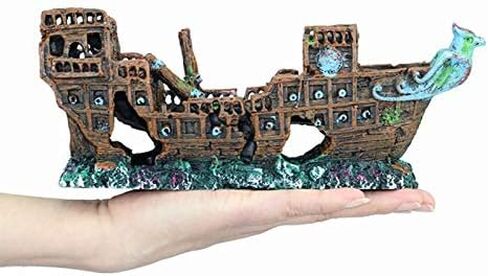 Aquarium Shipwreck Ornaments, Resin Broken Boat Decoration with Fish Hiding Holes, Fish Tank Landscaping, Aquarium Accessories, 24x6.5x9.5 cm in Kuwait