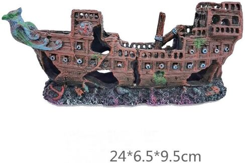 Aquarium Shipwreck Ornaments, Resin Broken Boat Decoration with Fish Hiding Holes, Fish Tank Landscaping, Aquarium Accessories, 24x6.5x9.5 cm in Kuwait