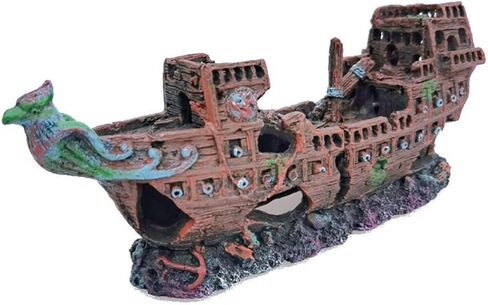 Aquarium Shipwreck Ornaments, Resin Broken Boat Decoration with Fish Hiding Holes, Fish Tank Landscaping, Aquarium Accessories, 24x6.5x9.5 cm in Kuwait