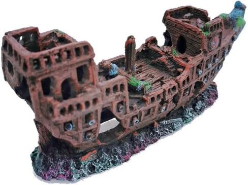 Aquarium Shipwreck Ornaments, Resin Broken Boat Decoration with Fish Hiding Holes, Fish Tank Landscaping, Aquarium Accessories, 24x6.5x9.5 cm in Kuwait