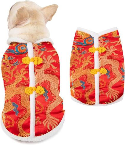 New Year Dog Costume Chinese Spring Festival Winter Pet Clothes Vest of The Tang Dynasty Coat (Red-one, Small) in Saudi Arabia