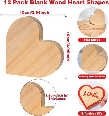 مجموعة طلاء DIY لعيد الحب، 12 قطعة من القلوب الخشبية غير المكتملة مع 12 لونًا وفرشاة، اصنع علامات القلب الخشبية الفريدة الخاصة بك، هدية شخصية للأزواج، له، لها، ديكور للرف in Kuwait