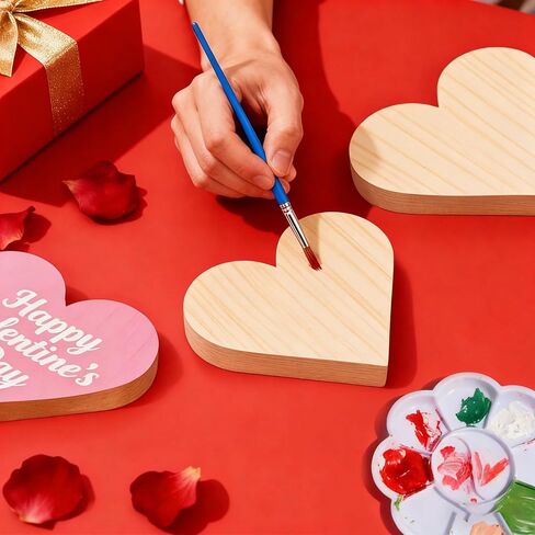 مجموعة طلاء DIY لعيد الحب، 12 قطعة من القلوب الخشبية غير المكتملة مع 12 لونًا وفرشاة، اصنع علامات القلب الخشبية الفريدة الخاصة بك، هدية شخصية للأزواج، له، لها، ديكور للرف in Kuwait
