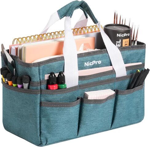 Nicpro Craft Organizer Art Bag, Tote Bag For Art Supply Storage, Portable Supply Organizers Caddy with Multiple Pockets, Craft Bag for Drawing, Scrapbooking, Journal, Sewing, School, Office Supplies in Saudi Arabia