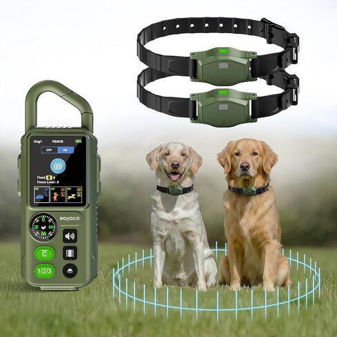 Wireless Dog Fence - Portable Electric Fence, Dog Shock Collar, Perimeter Containment System with Adjustable Radius up to 656 ft in Open Areas, Waterproof Rechargeable (Olive Green - for 2 Dogs) in Saudi Arabia