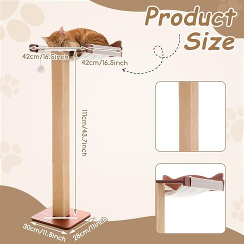 Sintuff Cat Window Perch with Scratching Post Climbing Tree Hammock Mounted with Suction Cups 46 Inch Tall Adjustable Narrow Cat Tree Climbing Pole for Playing Sleeping Watching Birds(Square) in Saudi Arabia