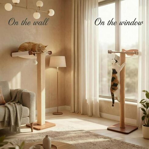 Sintuff Cat Window Perch with Scratching Post Climbing Tree Hammock Mounted with Suction Cups 46 Inch Tall Adjustable Narrow Cat Tree Climbing Pole for Playing Sleeping Watching Birds(Square) in Saudi Arabia