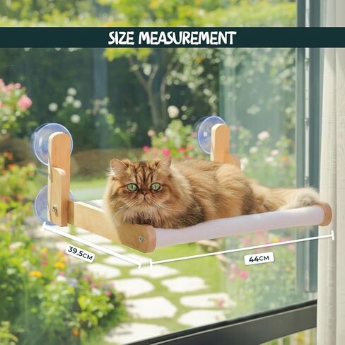 Foldable Cat Window Perch with Plush Furry Cover, Cat Hammock with Wooden Frame - Sturdy Suction Cups, No Drilling Required, Perfect for Indoor Cats & Kitchens, Easy to Clean in Saudi Arabia