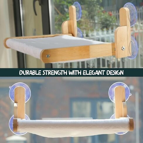 Foldable Cat Window Perch with Plush Furry Cover, Cat Hammock with Wooden Frame - Sturdy Suction Cups, No Drilling Required, Perfect for Indoor Cats & Kitchens, Easy to Clean in Saudi Arabia