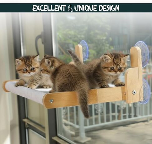 Foldable Cat Window Perch with Plush Furry Cover, Cat Hammock with Wooden Frame - Sturdy Suction Cups, No Drilling Required, Perfect for Indoor Cats & Kitchens, Easy to Clean in Saudi Arabia