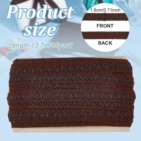 WEBEEDY 15 ياردة Gimp Braid Trim، شريط ضفائر مسطح للقهوة، شريط من الدانتيل لتزيين الخياطة، إكسسوارات الحرف اليدوية، صنع المجوهرات، ستارة تغليف الهدايا، ديكور المنزل، عرض 1.8 سم in Kuwait