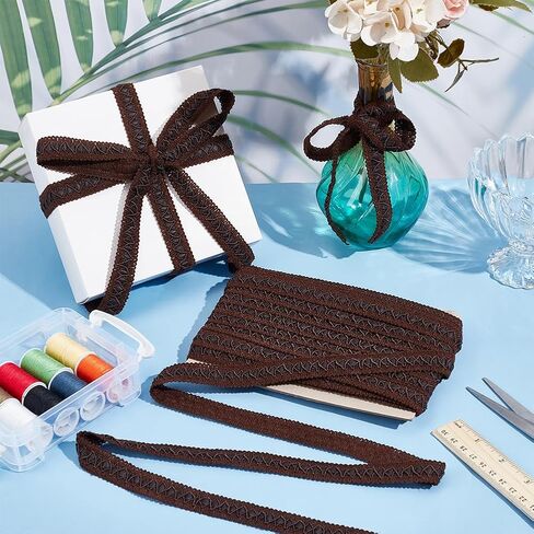 WEBEEDY 15 ياردة Gimp Braid Trim، شريط ضفائر مسطح للقهوة، شريط من الدانتيل لتزيين الخياطة، إكسسوارات الحرف اليدوية، صنع المجوهرات، ستارة تغليف الهدايا، ديكور المنزل، عرض 1.8 سم in Kuwait