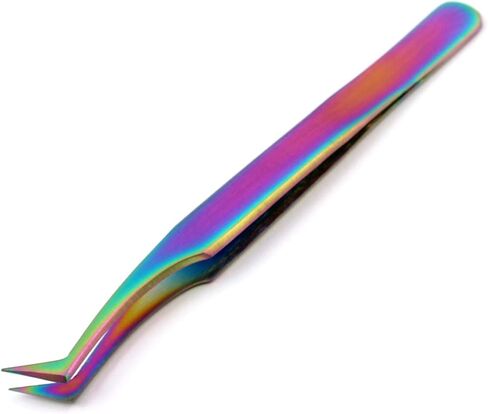 5 Pieces Stainless Steel Multi Rainbow Color 3D Eyelash Extension Tweezers Semi Angled Jewelry-Making, Laboratory Work by G.S Online Store in Saudi Arabia