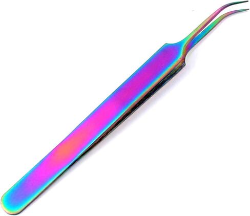 5 Pieces Stainless Steel Multi Rainbow Color 3D Eyelash Extension Tweezers Pro Angled Fine Point 4.5" Jewelry-Making, Laboratory Work by G.S Online Store in Saudi Arabia