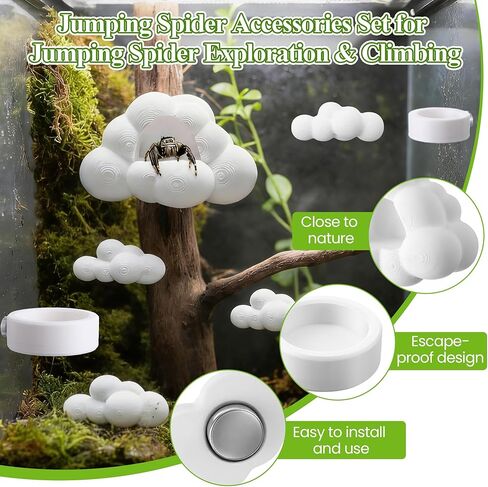 Jumping Spider Accessories Set with Magnetic Cloud Platforms & Feeder Bowls, Jumping Spider Enclosure Accessories for Climbing, Hiding & Feeding, 14 Pcs Magnets, Cute Spiders Habitat Decor in Saudi Arabia