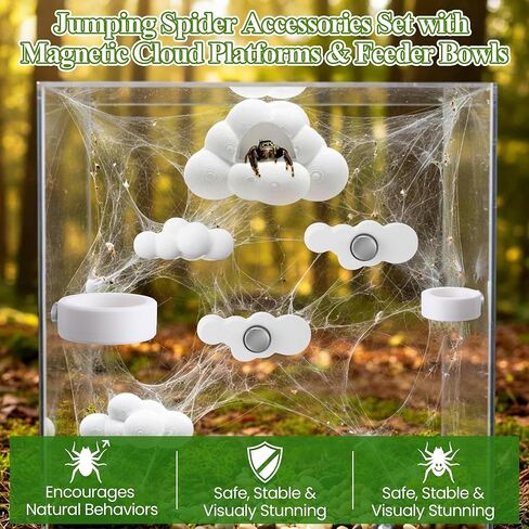 Jumping Spider Accessories Set with Magnetic Cloud Platforms & Feeder Bowls, Jumping Spider Enclosure Accessories for Climbing, Hiding & Feeding, 14 Pcs Magnets, Cute Spiders Habitat Decor in Saudi Arabia