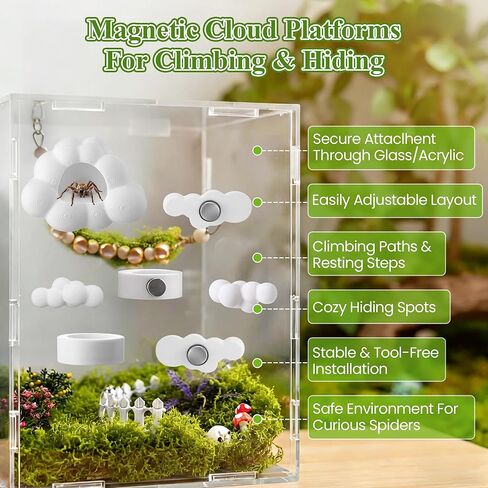 Jumping Spider Accessories Set with Magnetic Cloud Platforms & Feeder Bowls, Jumping Spider Enclosure Accessories for Climbing, Hiding & Feeding, 14 Pcs Magnets, Cute Spiders Habitat Decor in Saudi Arabia
