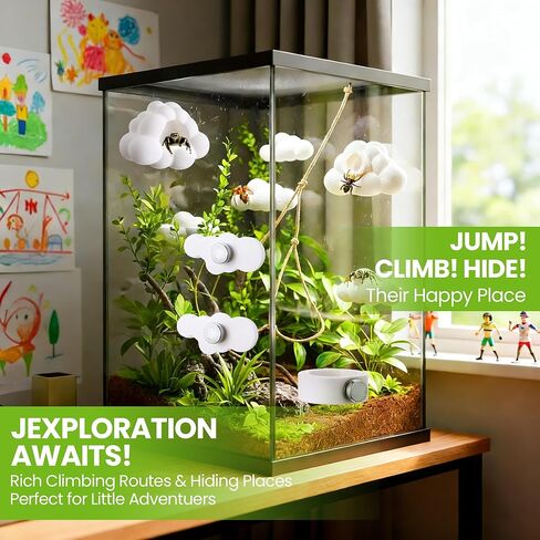 Jumping Spider Accessories Set with Magnetic Cloud Platforms & Feeder Bowls, Jumping Spider Enclosure Accessories for Climbing, Hiding & Feeding, 14 Pcs Magnets, Cute Spiders Habitat Decor in Saudi Arabia