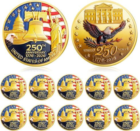 Highergo 10 Pcs American 250th Anniversary Commemorative Coins USA Eagle and Patriotic Symbols Collectible USA 250 Year Merchandise for Celebration Display Collectors Challenge Coin Gift (Style 1) in Saudi Arabia