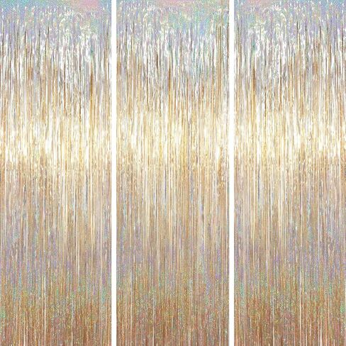 3.3 x 6.6 ft Foil Fringe Backdrop Curtains, Tinsel Streamers Party Decorations, Fringe Backdrop for Birthday, Baby Shower, Gender Reveal, Graduation (3, Champagne) in Kuwait