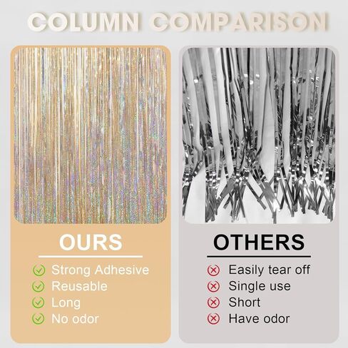 3.3 x 6.6 ft Foil Fringe Backdrop Curtains, Tinsel Streamers Party Decorations, Fringe Backdrop for Birthday, Baby Shower, Gender Reveal, Graduation (3, Champagne) in Kuwait