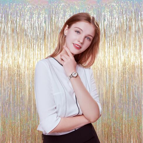 3.3 x 6.6 ft Foil Fringe Backdrop Curtains, Tinsel Streamers Party Decorations, Fringe Backdrop for Birthday, Baby Shower, Gender Reveal, Graduation (3, Champagne) in Kuwait