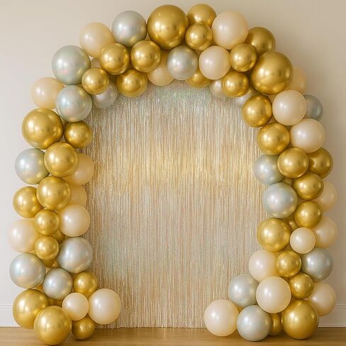 3.3 x 6.6 ft Foil Fringe Backdrop Curtains, Tinsel Streamers Party Decorations, Fringe Backdrop for Birthday, Baby Shower, Gender Reveal, Graduation (3, Champagne) in Kuwait