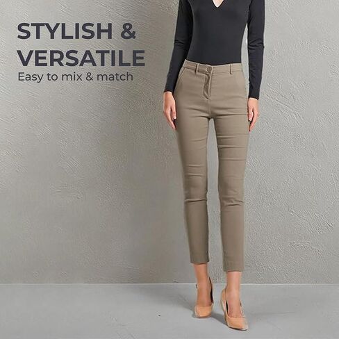 Sandy&Sid Women’s Comfort Fit Work Pants Mid Waist Cropped Ankle Slacks Business Casual Office Stretchy Dress Pants in Saudi Arabia