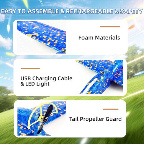 لعبة طائرة إسفنجية كهربائية، ألعاب طائرة شراعية للرمي مع شحن USB وتوهج LED، نموذج طائرة إسفنجية وطائرات لعبة طيران في الهواء الطلق in Kuwait