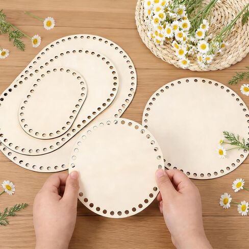 5 قطع من السلة الخشبية الطبيعية لقاعدة الكروشيه مع فتحات مثقوبة مسبقًا، سلة تخزين بيضاوية DIY، قاعدة خشبية لمستلزمات النسيج والتصنيع، مشروع حرفي متعدد الاستخدام، منظم ديكور المنزل in Kuwait