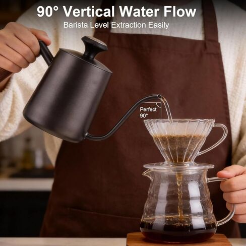 Pour-over kettle with thermometer, 600ml capacity, leak-proof one-piece 304 stainless steel gooseneck spout, food-grade easy-clean, suitable for pour-over coffee, French press, and tea. in Saudi Arabia