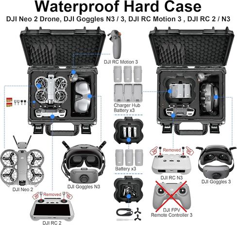 حقيبة حمل صلبة مقاومة للماء من Lekufee لطائرة DJI Neo 2 Drone، Fly More Combo، DJI RC 2، RC N3، Goggles N3/3، RC Motion 3، والملحقات (الجراب فقط) in Saudi Arabia