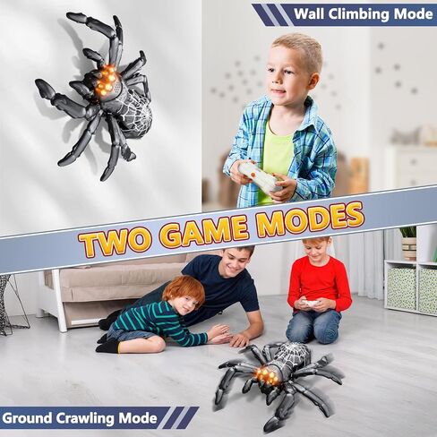 Wall Climbing Spider, Rechargeable Remote Control Spider Kids Toys, Floor/Wall Crawling Robot Spider Toy, Wall Crawler Spider Prank Toys Birthday Gifts for Boys Girls Ages 3-5 5-7 8-13, Black in Kuwait