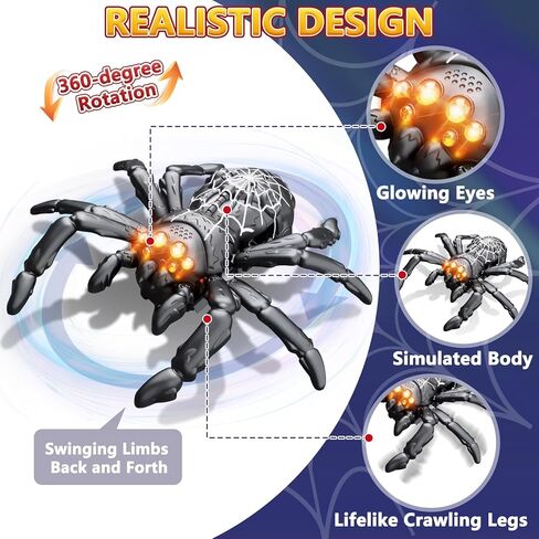Wall Climbing Spider, Rechargeable Remote Control Spider Kids Toys, Floor/Wall Crawling Robot Spider Toy, Wall Crawler Spider Prank Toys Birthday Gifts for Boys Girls Ages 3-5 5-7 8-13, Black in Kuwait