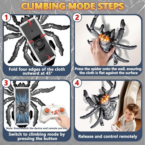 Wall Climbing Spider, Rechargeable Remote Control Spider Kids Toys, Floor/Wall Crawling Robot Spider Toy, Wall Crawler Spider Prank Toys Birthday Gifts for Boys Girls Ages 3-5 5-7 8-13, Black in Kuwait