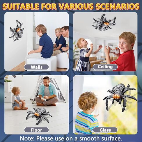 Wall Climbing Spider, Rechargeable Remote Control Spider Kids Toys, Floor/Wall Crawling Robot Spider Toy, Wall Crawler Spider Prank Toys Birthday Gifts for Boys Girls Ages 3-5 5-7 8-13, Black in Kuwait
