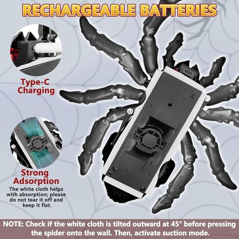 Wall Climbing Spider, Rechargeable Remote Control Spider Kids Toys, Floor/Wall Crawling Robot Spider Toy, Wall Crawler Spider Prank Toys Birthday Gifts for Boys Girls Ages 3-5 5-7 8-13, Black in Kuwait