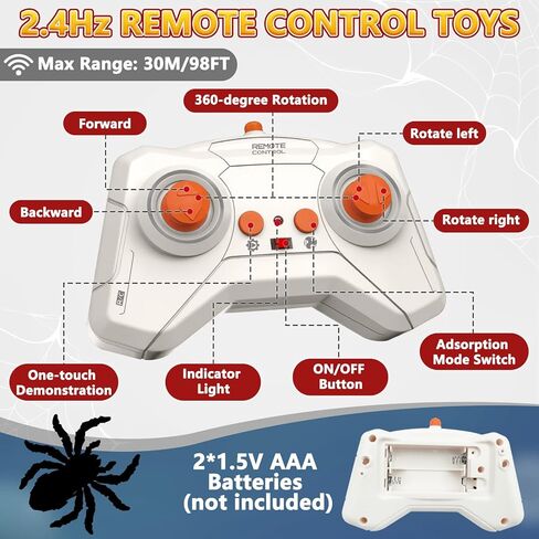 Wall Climbing Spider, Rechargeable Remote Control Spider Kids Toys, Floor/Wall Crawling Robot Spider Toy, Wall Crawler Spider Prank Toys Birthday Gifts for Boys Girls Ages 3-5 5-7 8-13, Black in Kuwait