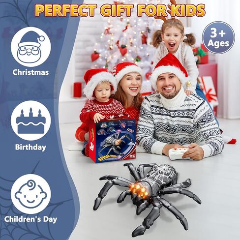 Wall Climbing Spider, Rechargeable Remote Control Spider Kids Toys, Floor/Wall Crawling Robot Spider Toy, Wall Crawler Spider Prank Toys Birthday Gifts for Boys Girls Ages 3-5 5-7 8-13, Black in Kuwait